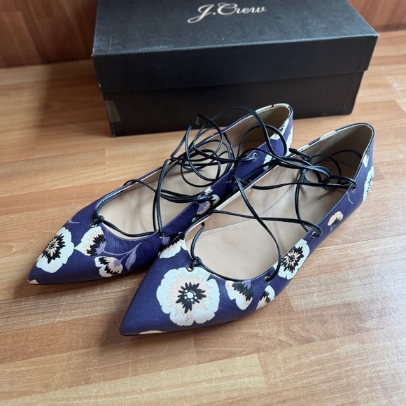 J.Crew leather lace-up ballet flats in the \